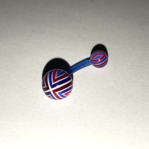 14 Gauge Red, White, and Blue Flag Design Belly Ring - Picture 4 of 12